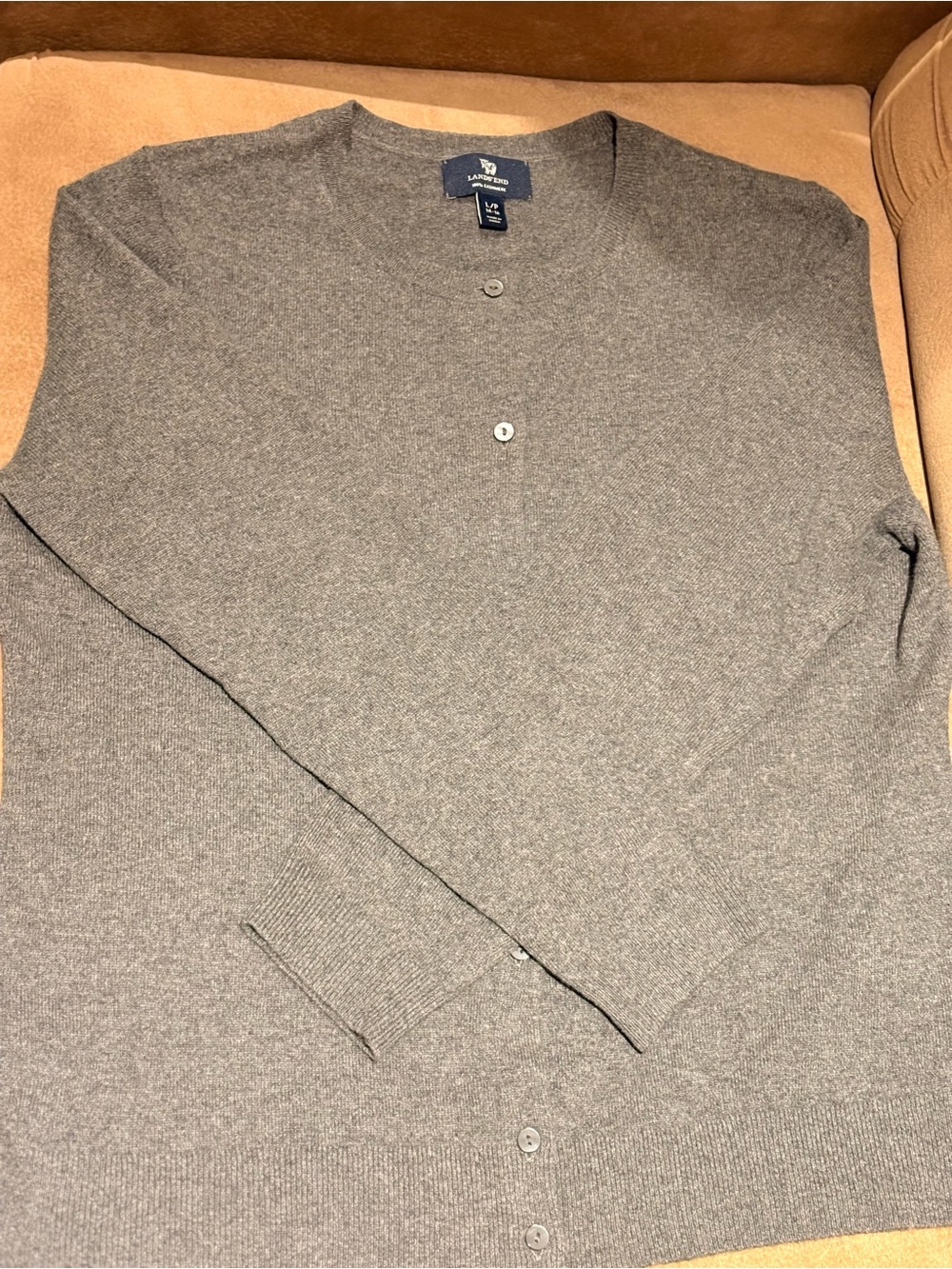 Lands' End 100% Cashmere Women's Gray Button Cardigan Sweater Large Petite 14-16